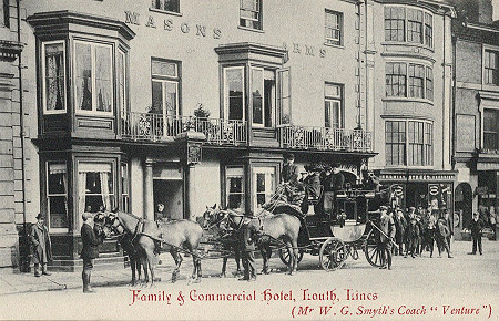 Coach outside Masons Arms Hotel in Louth