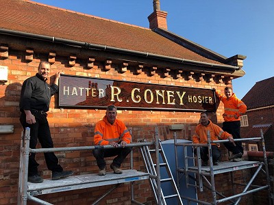 Sign being installed