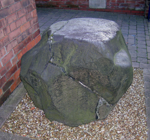 The blue stone outside the museum