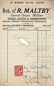 Invoice for costume