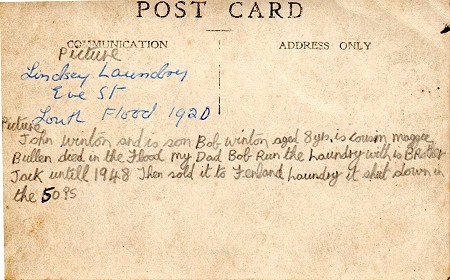 Back of postcard, with Bobby's notes